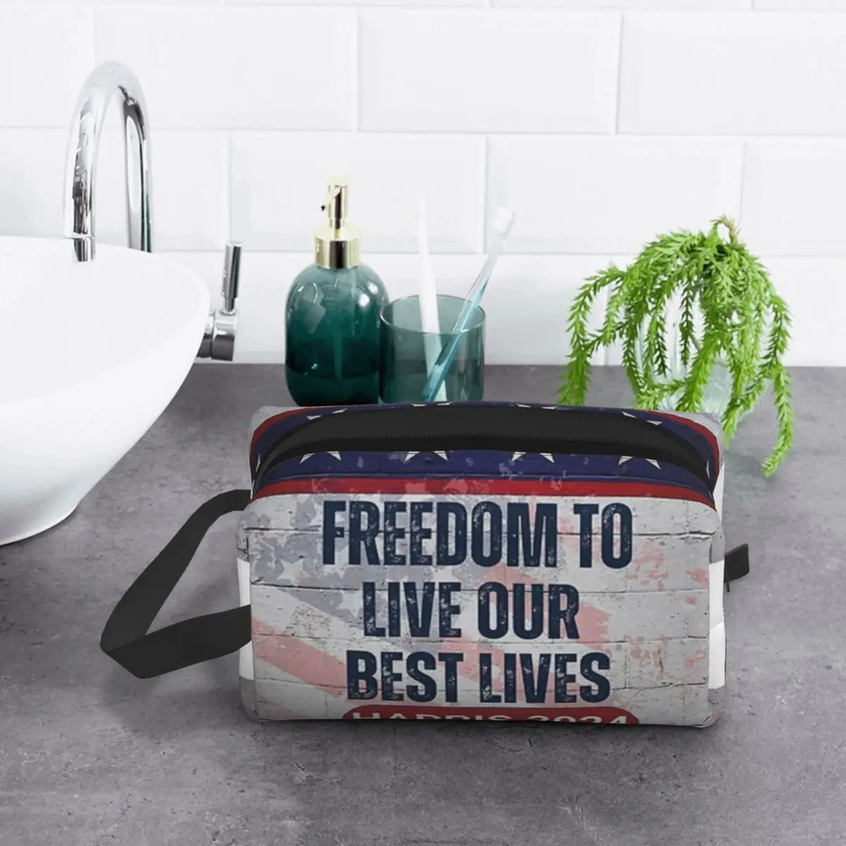 Bolsa de maquiagem para mulheres, Organizador de cosméticos de viagem, Sacos de higiene pessoal, Live Our Best Lives