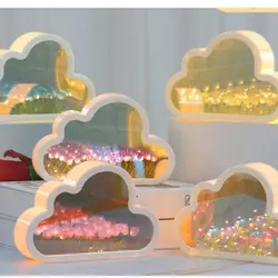 DIY Cloud Tulip LED Night Light Mirror Table Lamps Bedroom Ornaments Decoration Mirror Table Lamps Bedside Handmade Gift