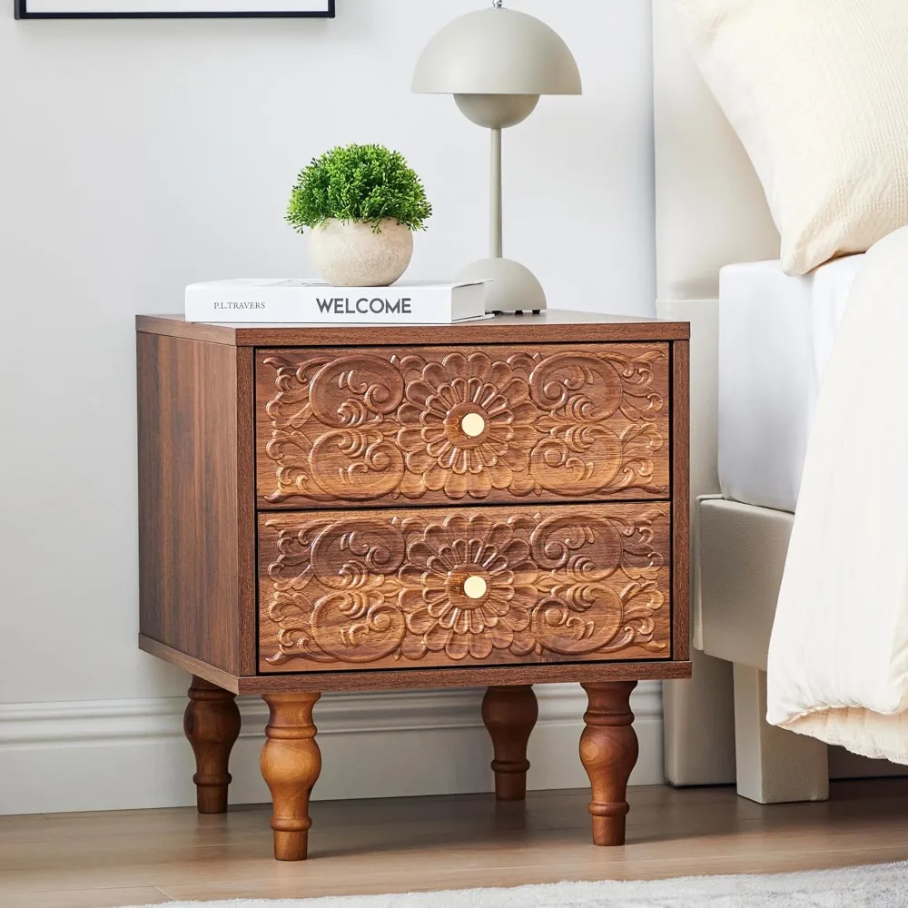 

Farmhouse Bedside Table with 2 Drawers and Metal Handles, Wood Sofa Side Table End Table Accent Dresser for Bedroom,