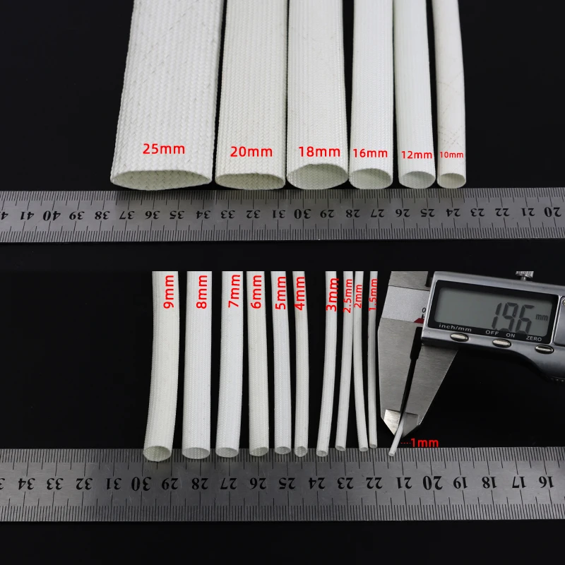200℃ Silicone Fiberglass Sleeve Heat Resistant Braided Tube 1-25mm Flame Retardant Cable Insulator for Electrical Wire Harness