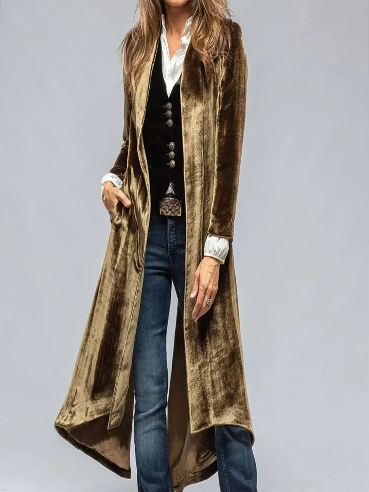 

Casual Velvent Long Cardigan Women Office Loose Long Sleeve Female Windbreakers 2024 Autumn Winter Fashion Lady Party Jackets