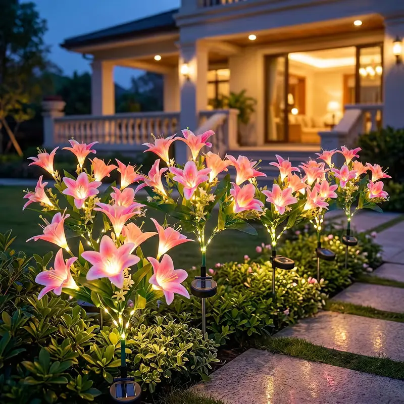 Solar Lily Flower Lawn Lights IP65 Waterproof Auto on/Off Solar Stake Lamp LED Decor Lamp for Garden Yard Path Outdoor