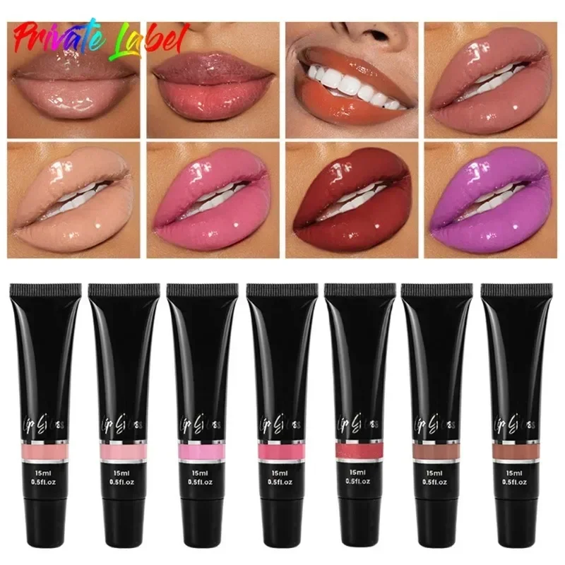 Lipgloss hidratante, brilhante, plumping, hidratante, fácil de aplicar, duradouro, batom líquido, maquiagem em massa, 24 cores, personalizado, 15ml