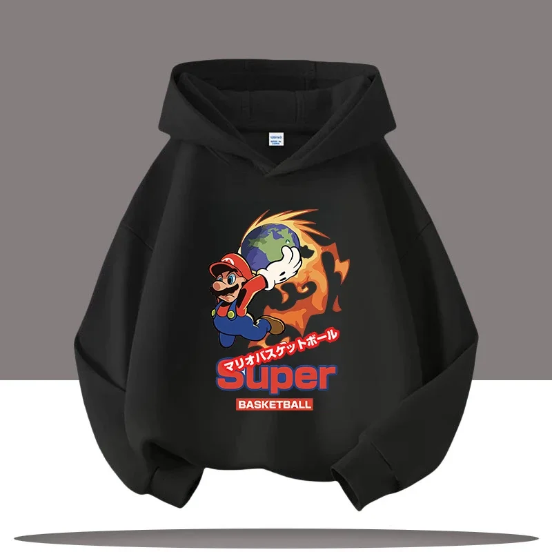 

2026 Mario's new autumn-winter children's hooded sweatshirt with game cartoon prints - girls' casual top for boys' sports shirt