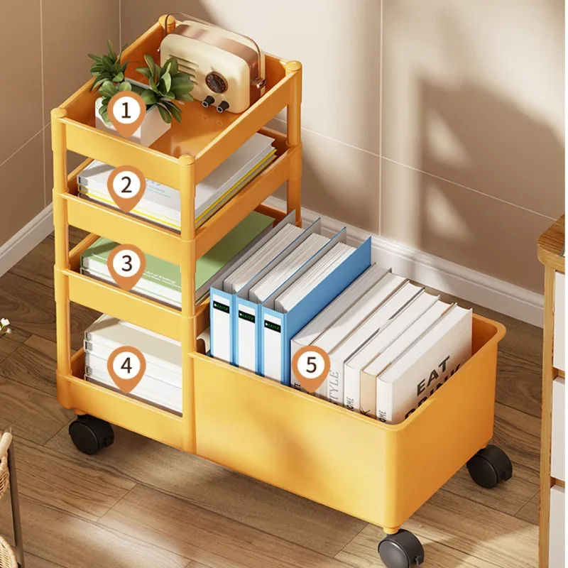 Moveable Book Shelf For Kids Landing Cart Multi-layer Wheel Snack Storage Rack Multi-functional Bathroom Finishing Shelf