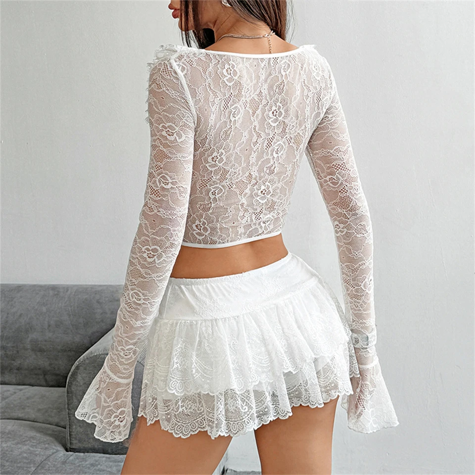Becirzet Sexy Dessous Damen Spitzenkorsett Transparentes Schlankes Langarm-Mesh-Top Push-Up Bauchkontrolle Knochen-Bustier – Detail 9