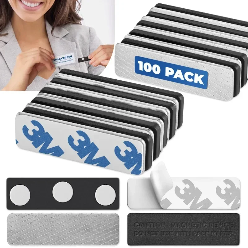 Magnetic Name Badge Holders 100 Pack Name Tag/ID Badge Magnets with Strong Fasteners 3 Premium Strength Neodymium Magnets Office