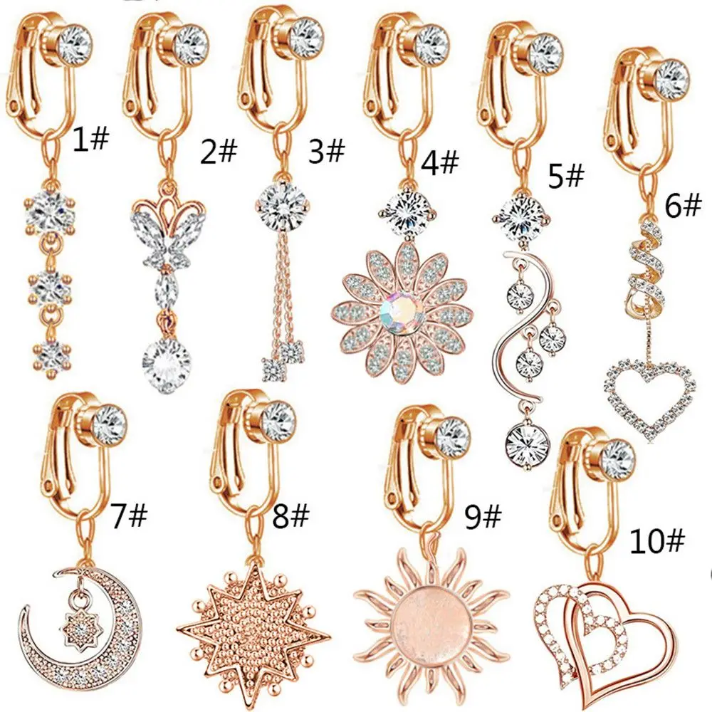 Anelli per ombelico a forma di cuore con stella Clip per cartilagine Clip per piercing all'ombelico finto su anelli per ombelico finti Anelli per ombelico Gioielli per il corpo