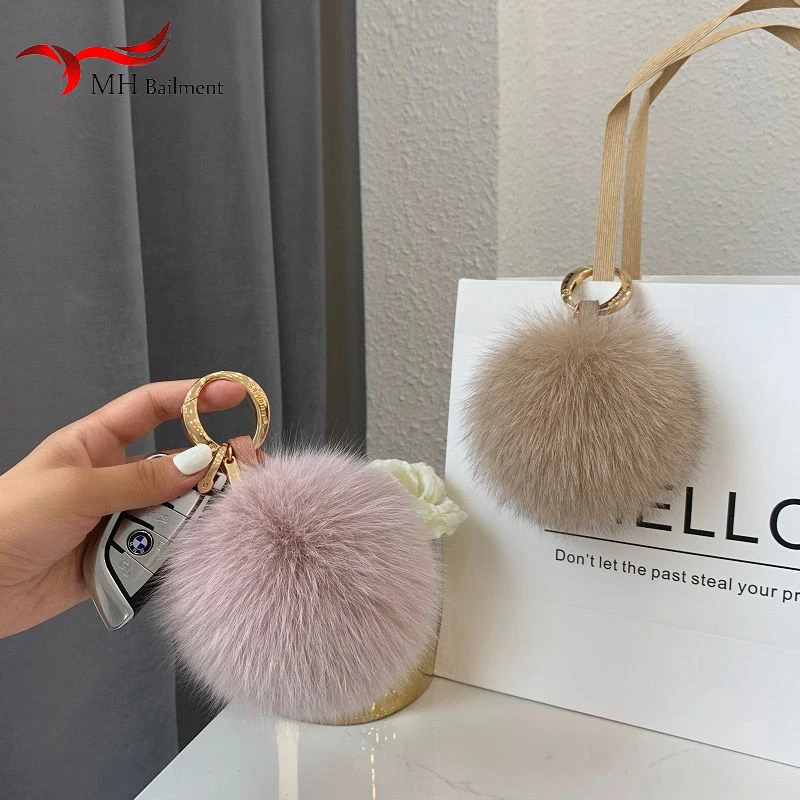 

10cm Luxury Fluffy Real Fox Fur Ball 32 Colors Genuine Fur Keychain Car Key Ring Bag Pendant Pom Pom Keychain Women Accessories