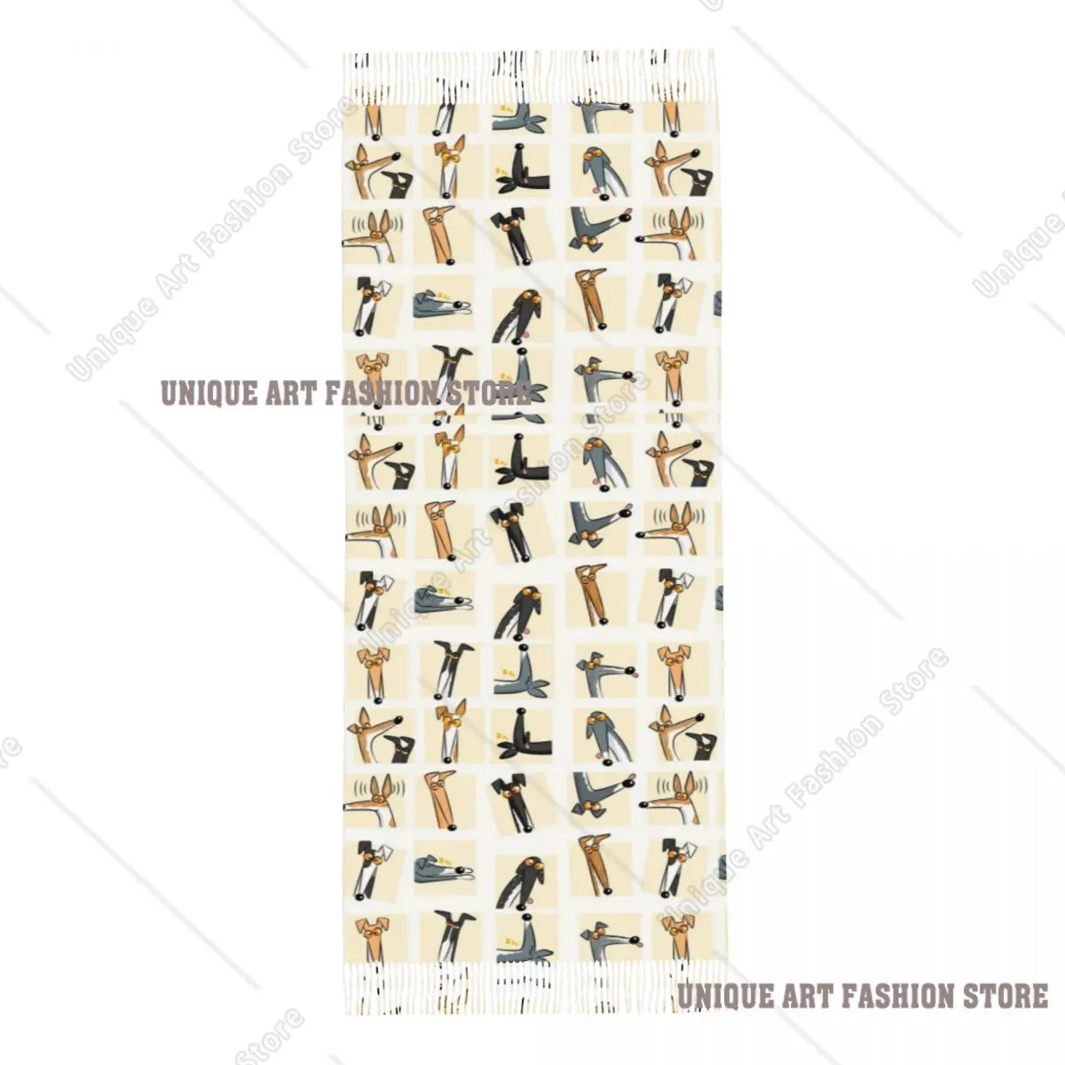 Женский шарф с кисточками, кремовый борзая, большая зимне-осенняя шаль и накидка с животными, собаками, повседневная одежда, шарфы из пашмины