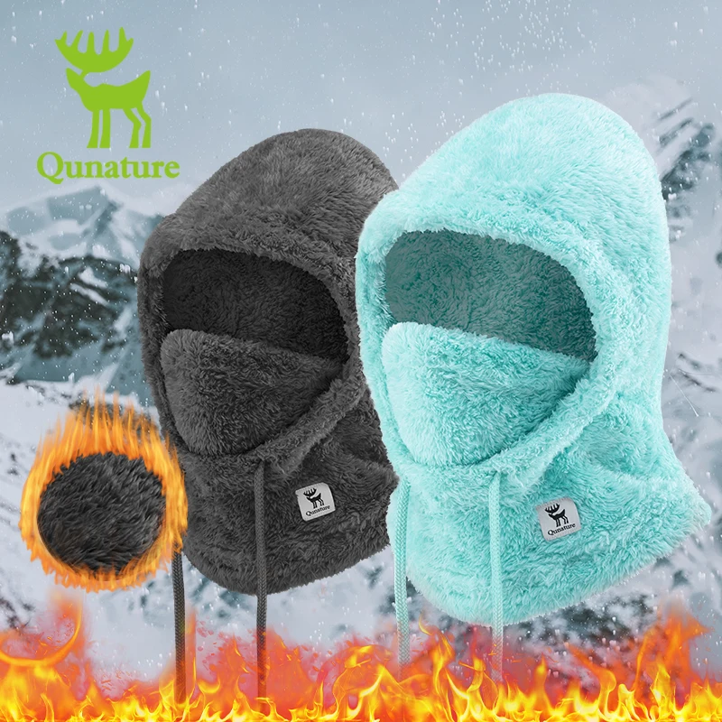 Qunature Skiing Mask Full Face Balaclava Hood Thicken Thermal Fleece Neck Protection Gaiter  Winter Keep Warm Snowboarding Scarf