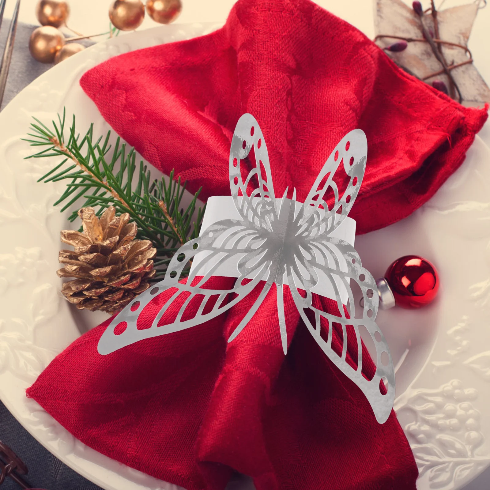 

50Pcs Paper Napkin Rings Butterflies Design Surface for Formal Casual Dining Decoration Set Paper Napkin Rings