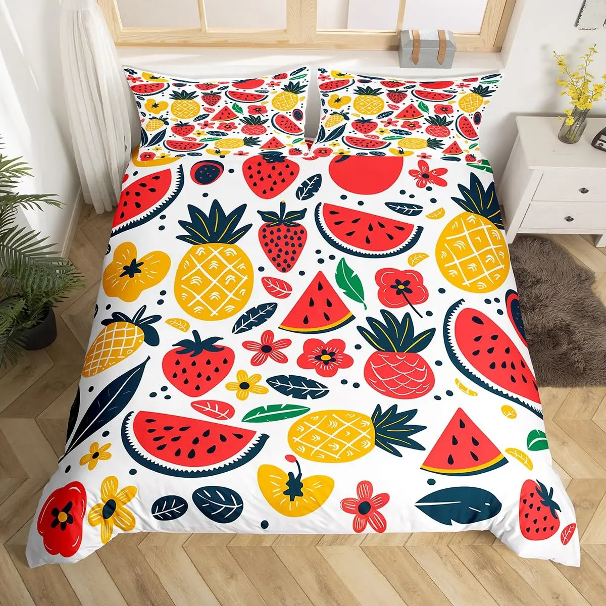 Red Pitaya Duvet Cover King Queen Dragon Fruit Painting Bedding Set Tropical Fruits Comforter Cover Modern Art Soft Quilt Cover