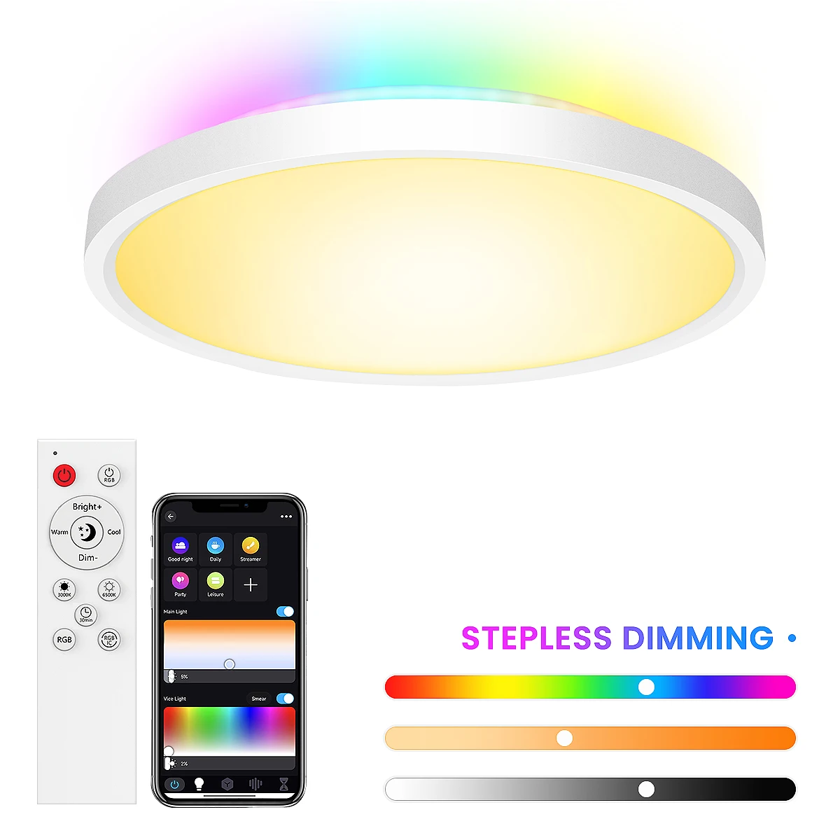 30W LED Fantasy Ceiling Lamp with Remote Control or App Control, RGBIC Colour Changing, Adjustable for Bedroom, Kitchen, Living