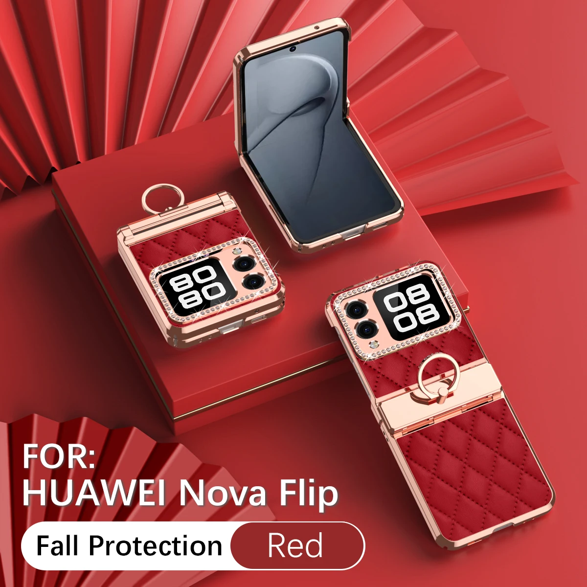 For Huawei Nova Flip - Connected Diamond Little Chanel Electroplated Suede Fashionable and Luxury Style Phone Protective Case wi