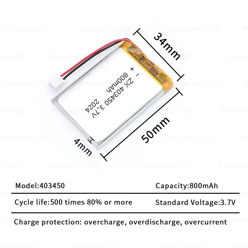 403450 Li Polymer Battery 3.7V 800mAh Lithium Ion Rechargeable Batteries for Air Purifier Radio Beauty Instrument Digital Camera