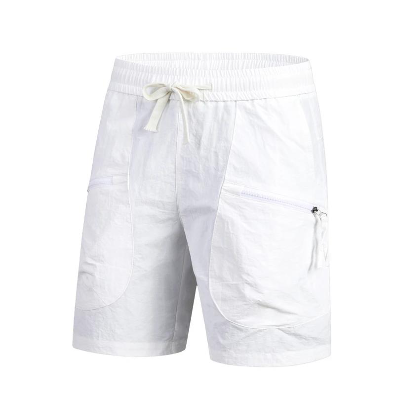 Men Trendy Solid Zipper Pocket Sports Running Quick Dry Short Pants 2024 Summer Casual Drawstring Loose Beach Shorts Ropa Hombre