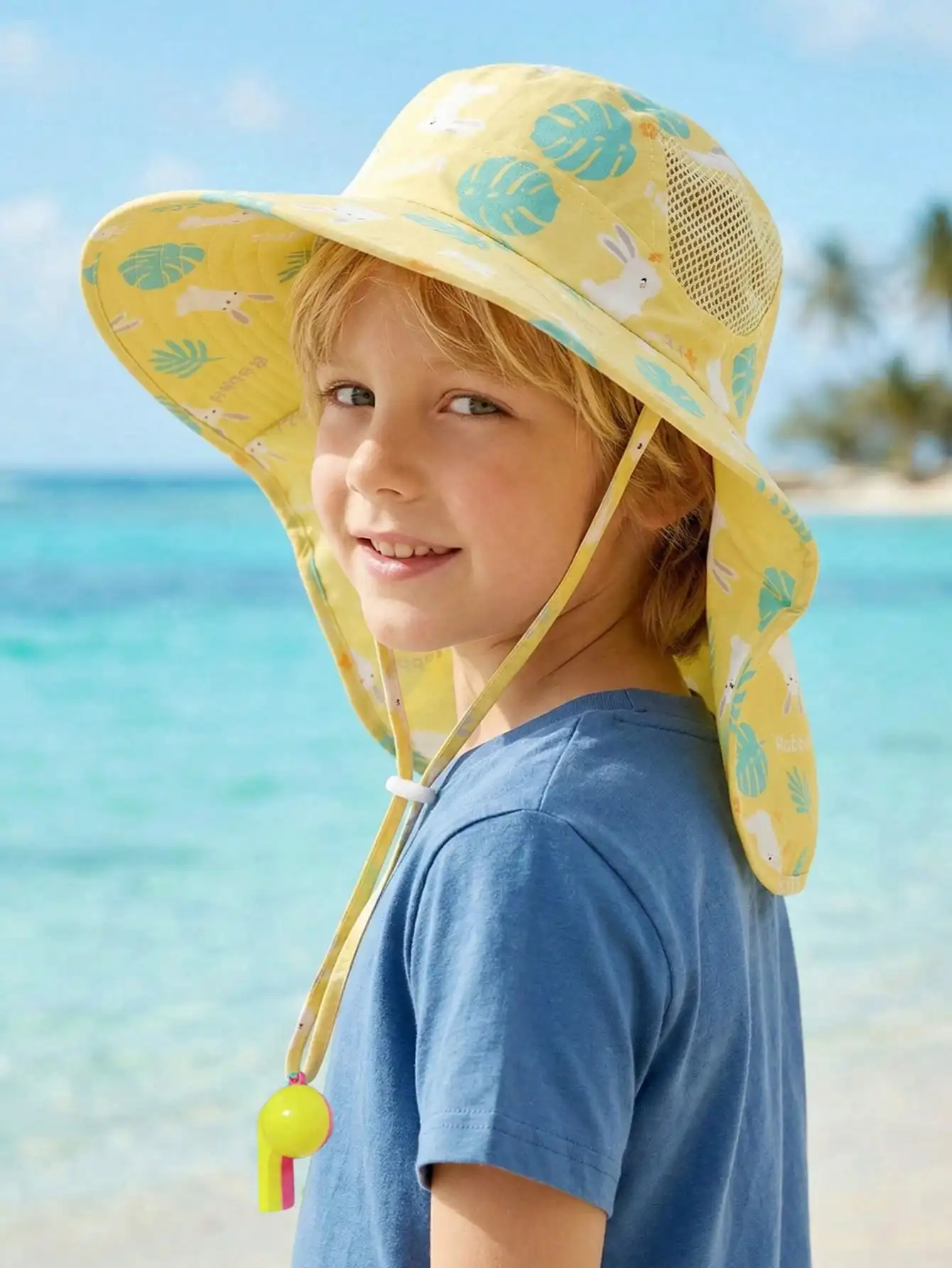 

1Pc 3-8Y Kids Yellow Rabbit Embroidered Hat Foldable Lightweight All Seasons Sun Hat Casual Outdoor Cap