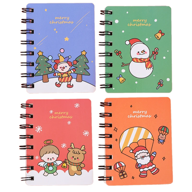 Christmas Mini Coil Notebook Cartoon Santa Claus Snowman Writing Notepad Kawaii Stationery Gift For Student School Supplies