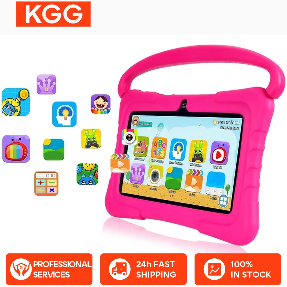 5G WIFI 7 بوصة تابلت للأطفال لوحة صغيرة رباعية النواة كاميرات مزدوجة للأطفال حافظة واقية أقراص 2GB + 32GB ROM أندرويد 12