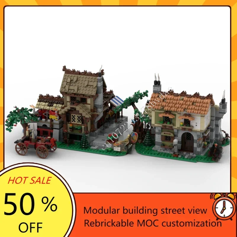 

2815 шт., средневековый городской квадратный модульный MOC, сделай сам, сборная модель, креативная игрушка-головоломка с видом на улицу, подарок для взрослых