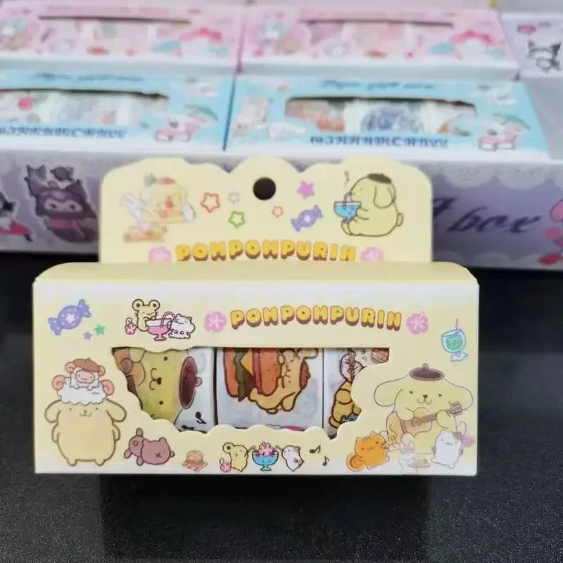 New Cartoon Sanrio DIY Washi Tape Cute Kuromi My Melody Pompompurin Cinnamoroll Sticker Set (3 Rolls In 1 Box)