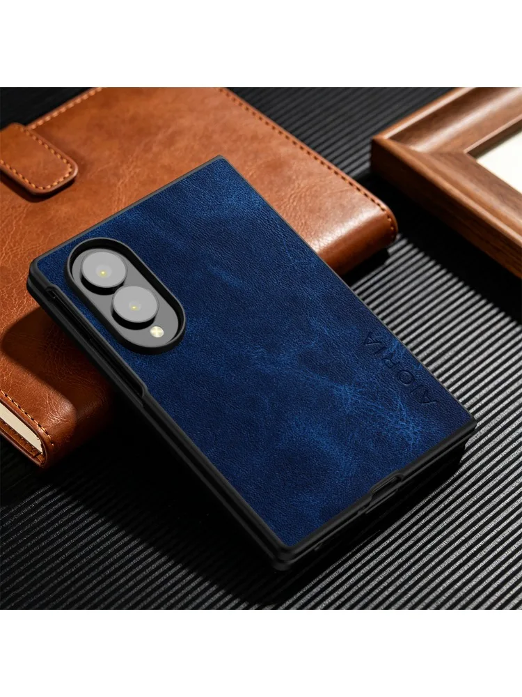Luksusowa skóra Crazy Horse Grain ‌   Etui na telefon ze skóry PU do Samsung Galaxy Z Flip Fold 8 Ultra 7 6 5 4 3, biznesowe, odporne na wstrząsy, twarde etui. — zdjęcie produktu 7