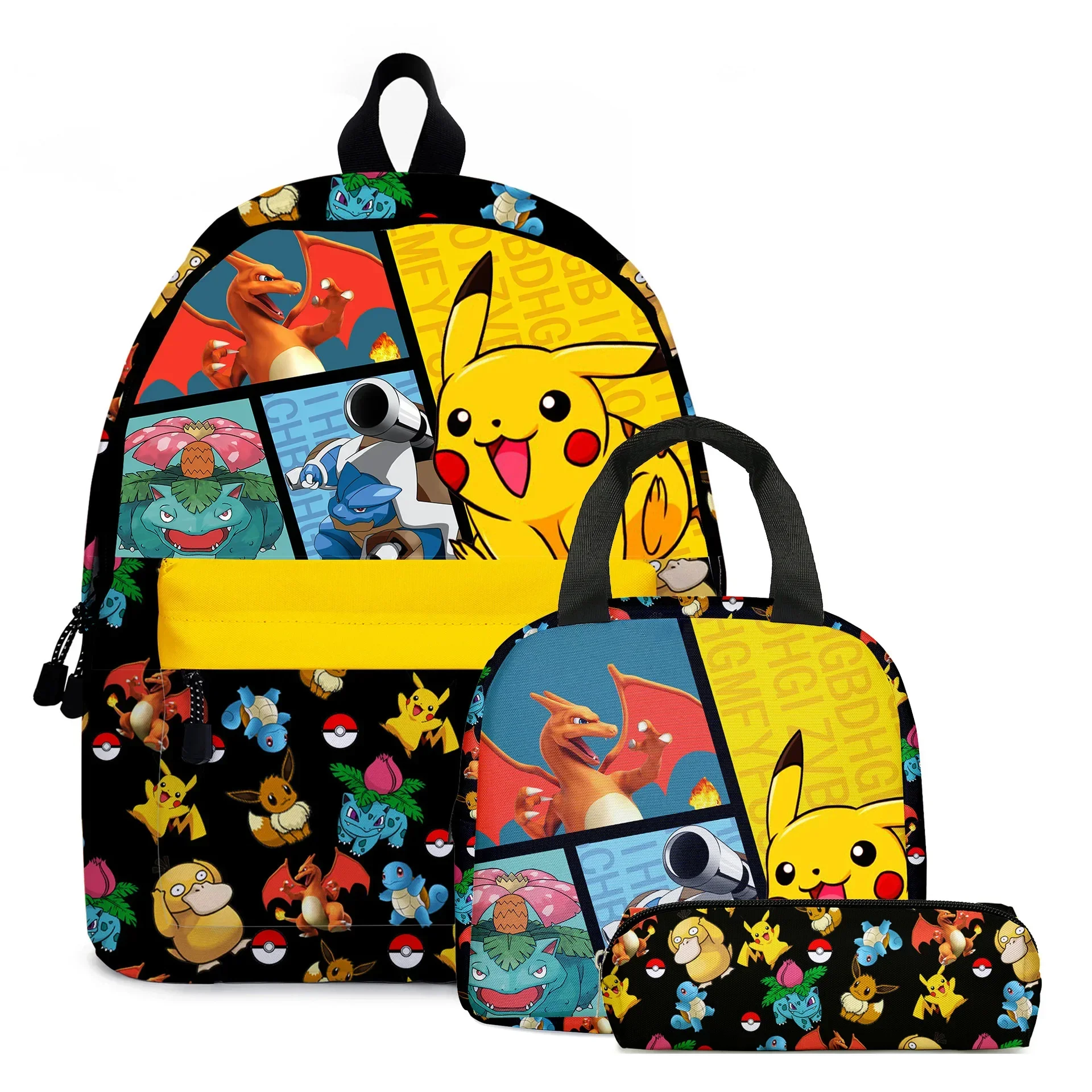 2PC/3PC-Set Pikachu Pokemon Backpack Primary and Middle School Students Student Children\'s Gifts Cartoon School Bag Mochila