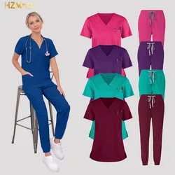 Uniformes médicos Unisex con cuello en V para mujer, conjunto de escurreplatos para enfermera, ropa de trabajo para médico de Hospital, uniforme de trabajo para cirugía Dental Oral, nuevo