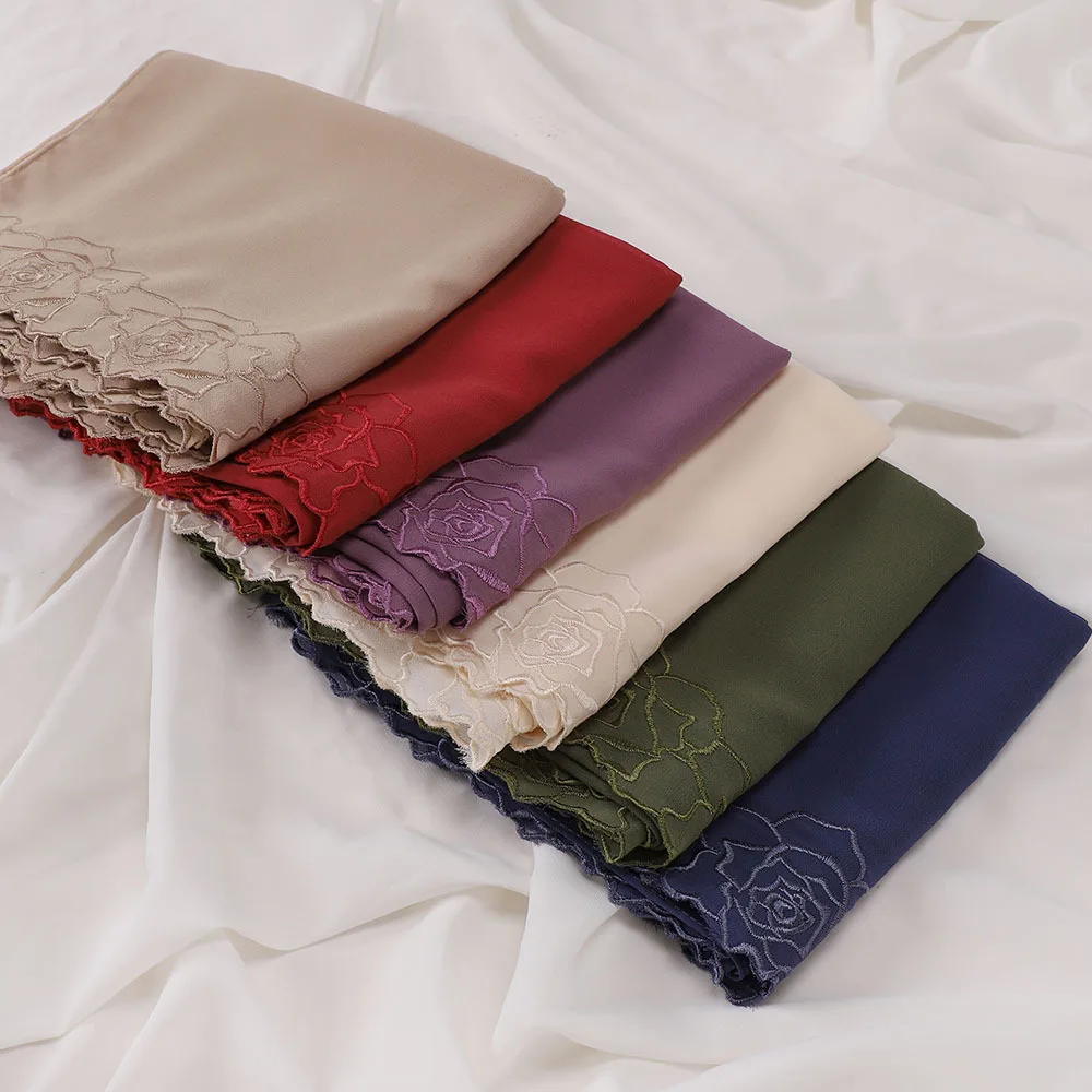 

175*70cm Pearl Chiffon Scarf Muslim Hijab Embroidery Shawl Wrap Turban Scarves Bandanas Headband Bufanda Foulard Turbante Mujer