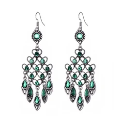 Fashion Ethnic Vintage Bohemian Drop Dangle Long Earrings For Women Geometric Crystal Rhinestone Wedding Earrings Jewelry Gift