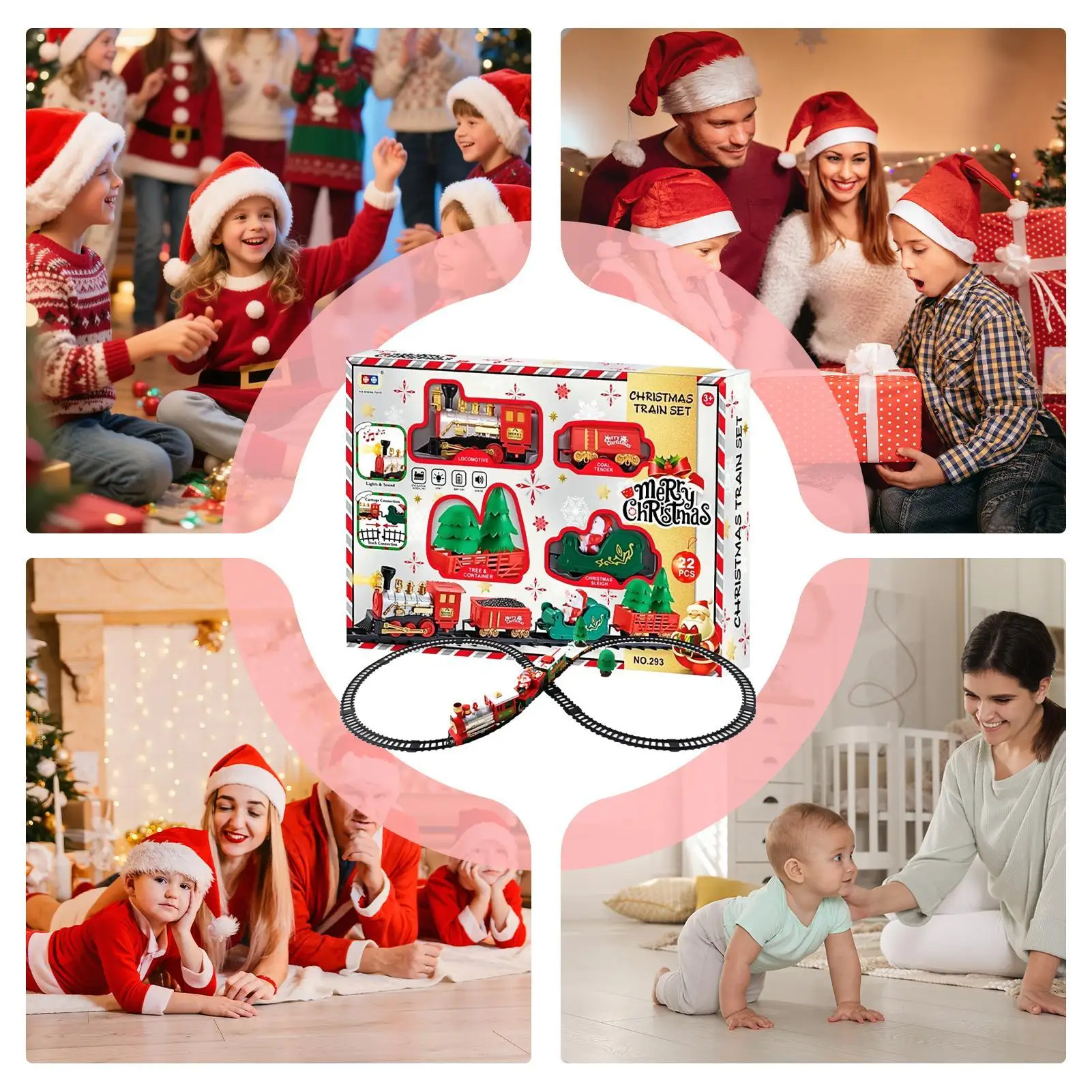 مجموعة ألعاب القطار مع مجموعة الضوء والصوت، مجموعة مسار القطار الكهربائي لعيد الميلاد والضوء لعيد الميلاد للأولاد والبنات الصغار