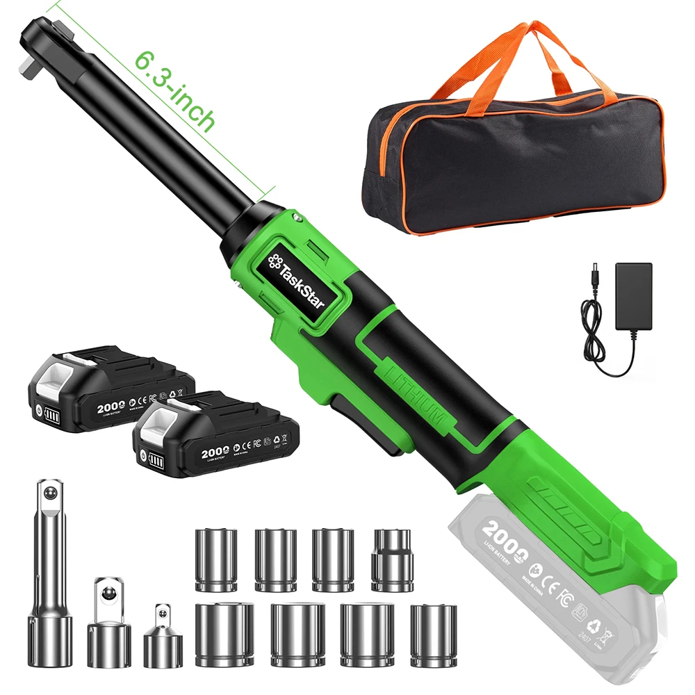 TaskStar 21V Set di chiavi a ratchetto senza fili 3/8 pollici chiave elettrica ricaricabile con velocità variabile e 6,3 pollici estensione bar strumenti di riparazione auto per Makita 18V pin