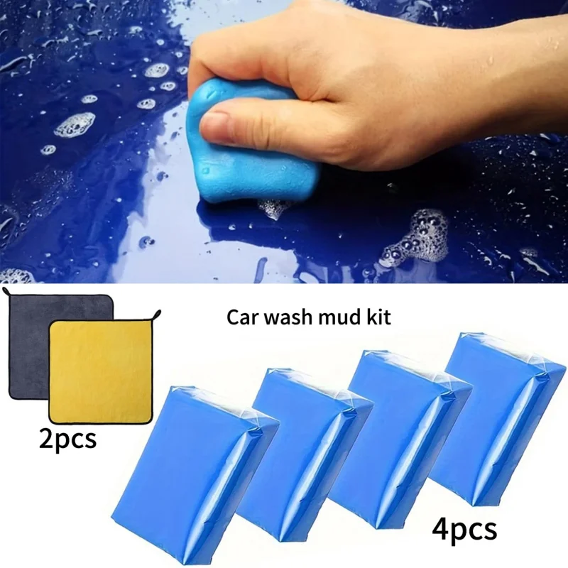 

6 Car Wash Clay Kit，Including4Car wash clay（Total 400 Gram），2 A towel，High-quality scratch-free magic clay strips Automatic Beau