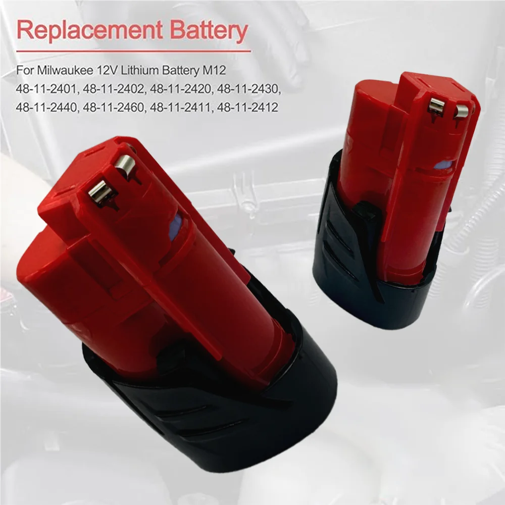 12V dobíjecí baterie vhodná pro Milwaukee kompatibilní s akumulátorovým nářadím Milwaukee M12 XC 48-11-2410 48-11-2420 48-11-2411 - náhled 2