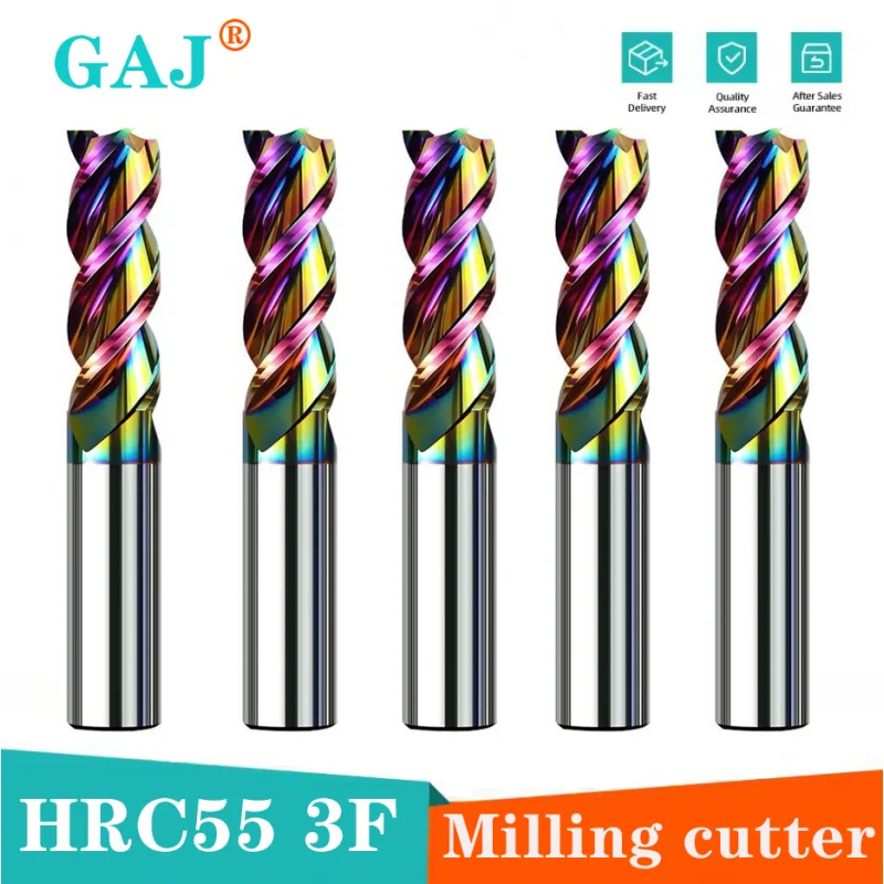 

HRC55 3-Flute DLC Coating Flat End Mill Color Tungsten Steel Carbide For Aluminum Milling Cutter CNC Machinery Endmills Tools