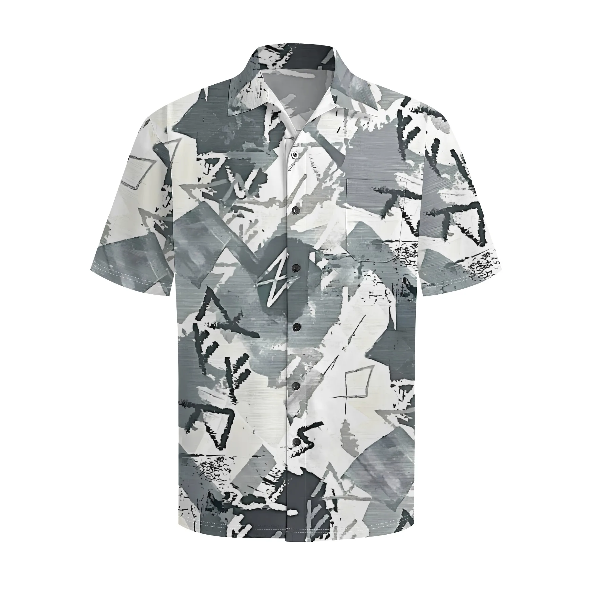 YEAE Ink Wash Print Shirt for Men Summer Casual Short Sleeve Top
