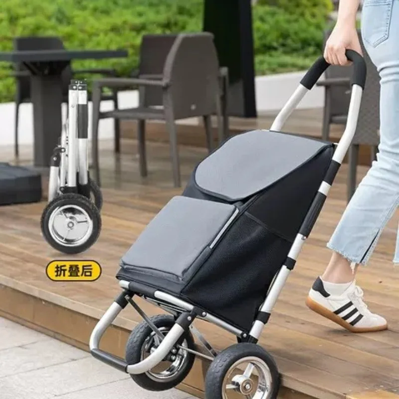 Multifunctional Aluminum Alloy Shopping Trolley, Portable Foldable Hand Cart for Household Grocery & Cargo Transport