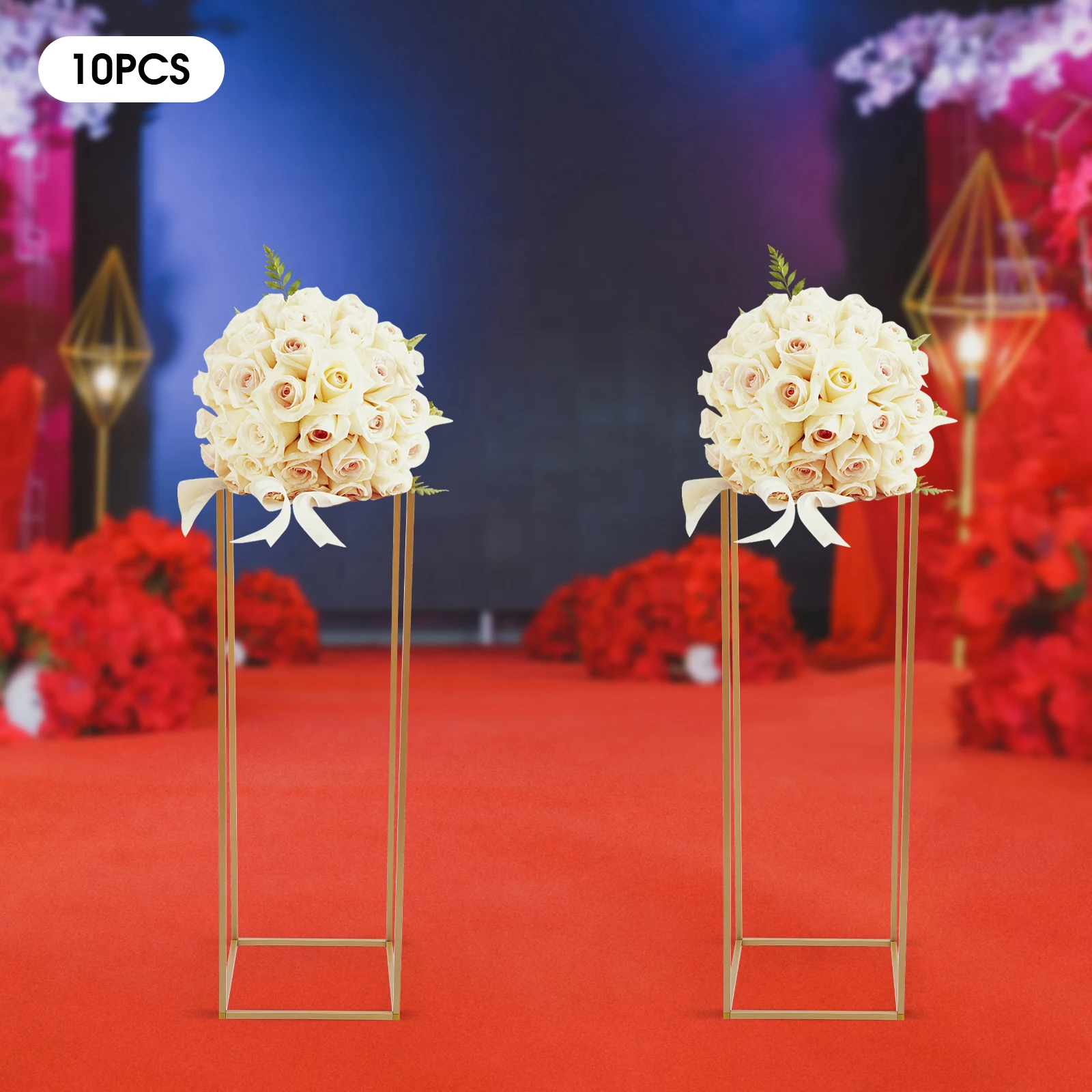 

10PCS Flower Stands 31.4 Inch Gold Geometric Vase Metal Column Rectangular Flower Display Rack for Wedding Table Centerpieces