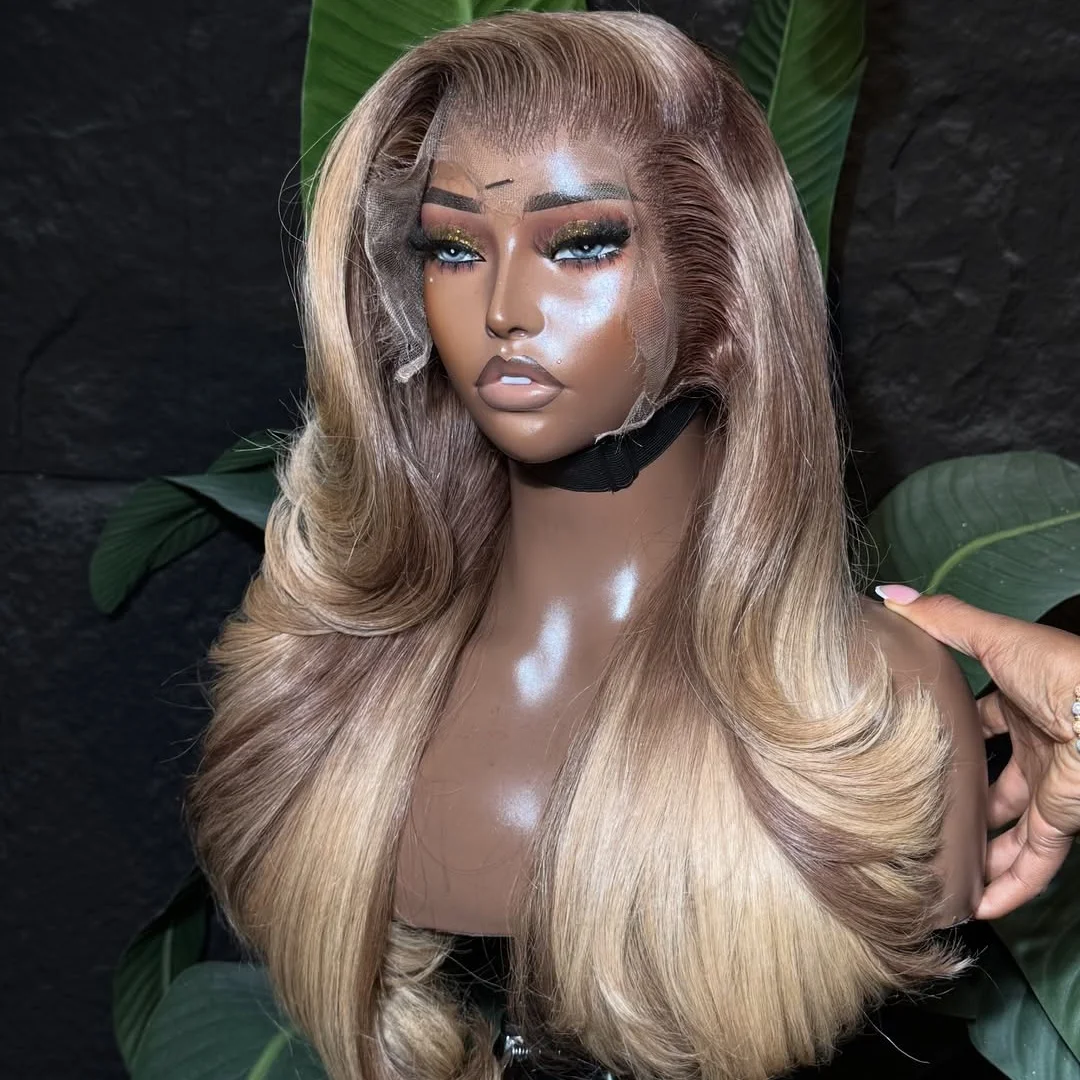 Ombre Blond 18Inch Wave Natural HD Lace Wig for Women Bob Pre-Plucked Transparent Lace Frontal Versatile Hair Wig