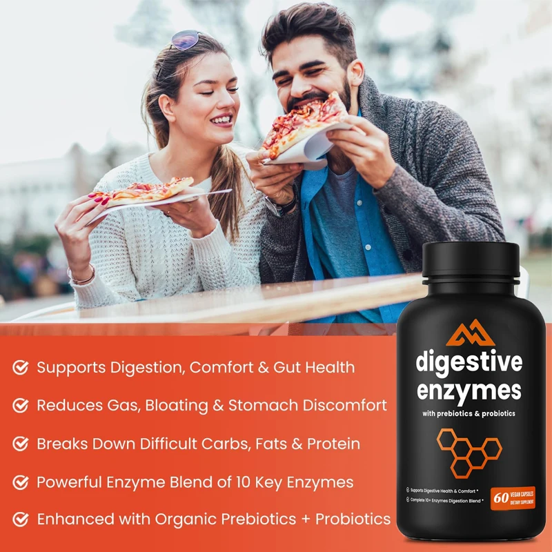 

Probiotics and Prebiotic Digestive Enzymes -60 vegetarian capsules containing bromelain for bloating and intestinal health