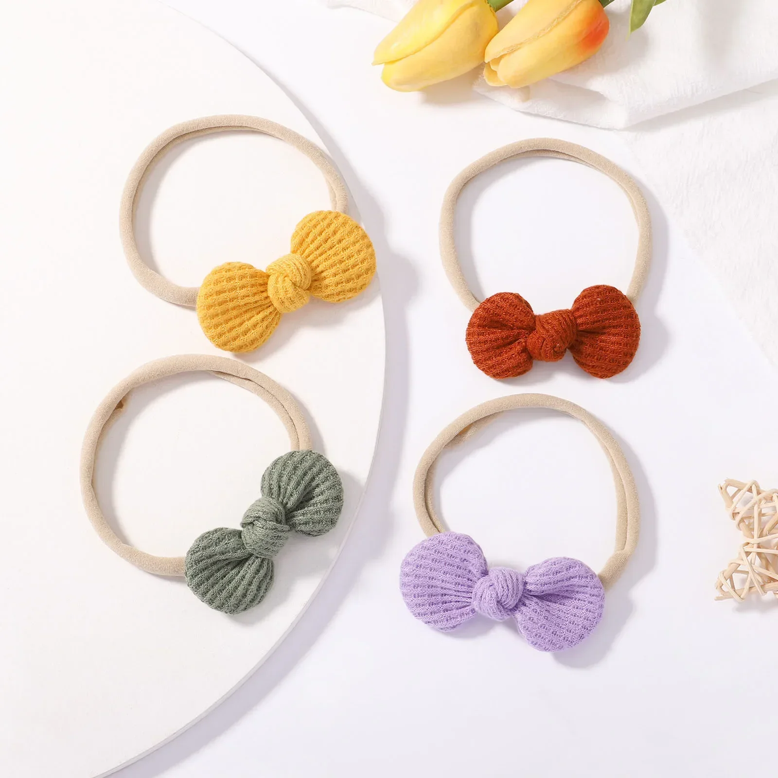 1Piece Cute Solid Girls Headband Nylon Corduroy Bows Headbands Hairbands Children Baby Hair Bands Newborn Baby Hair Accessories