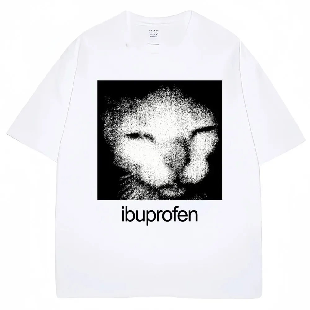 

Interesting ibuprofen cat T-shirt, personalized street men's clothing, fashionable urban casual sports T-shirt top