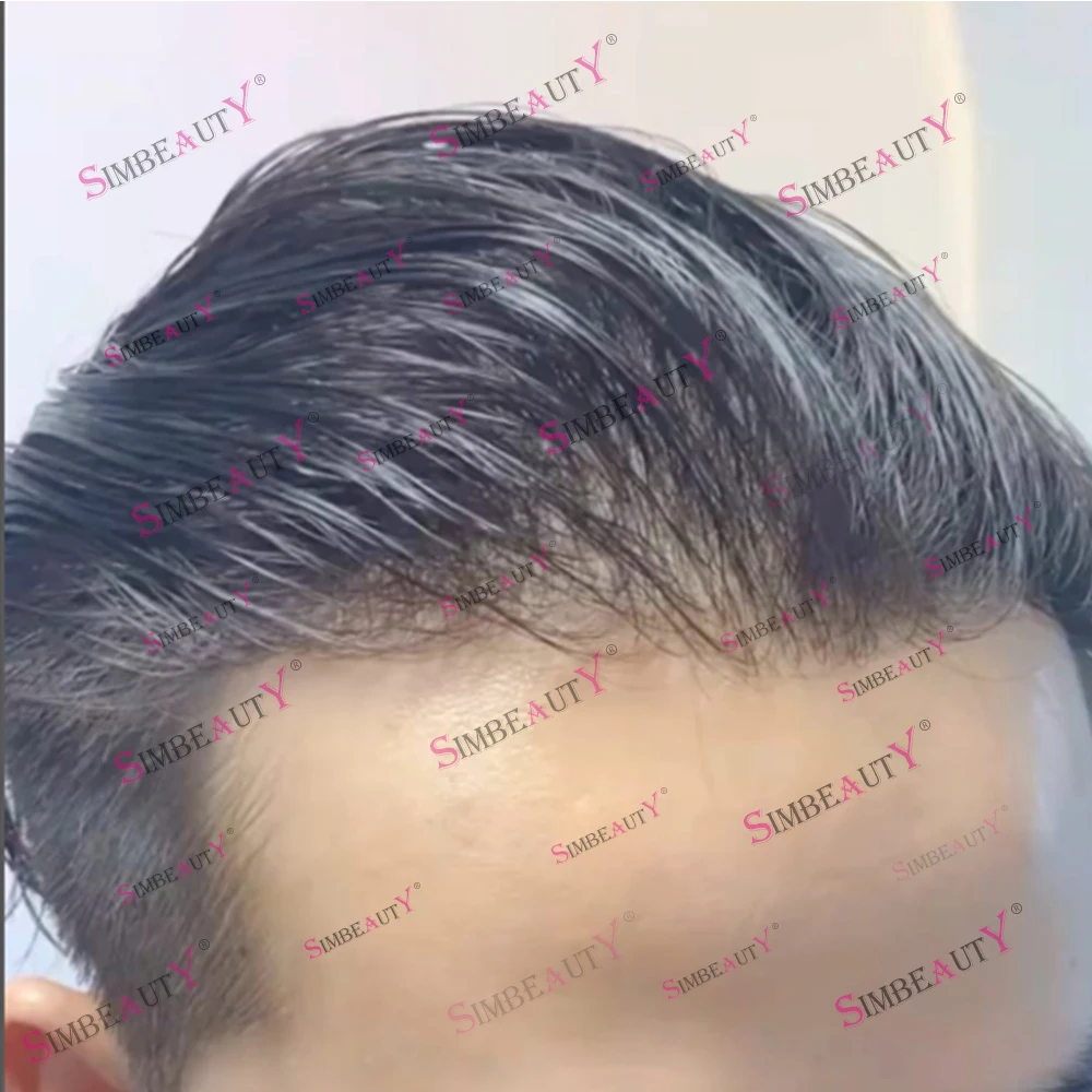 Natural Hairline Brown Grey Black 1B65 1B80 Super Durable Thin Skin Full PU Mens Toupee Human Hair Microskin Capillary Prosthesi