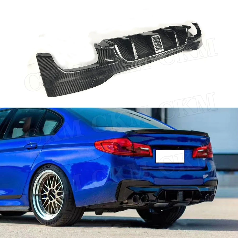 

Dry Carbon Fiber Rear Lip Diffuser Spoiler With Lamp For BMW 5 Series F90 M5 2018- 2020 FRP Fins Shark Style Bumper Plate