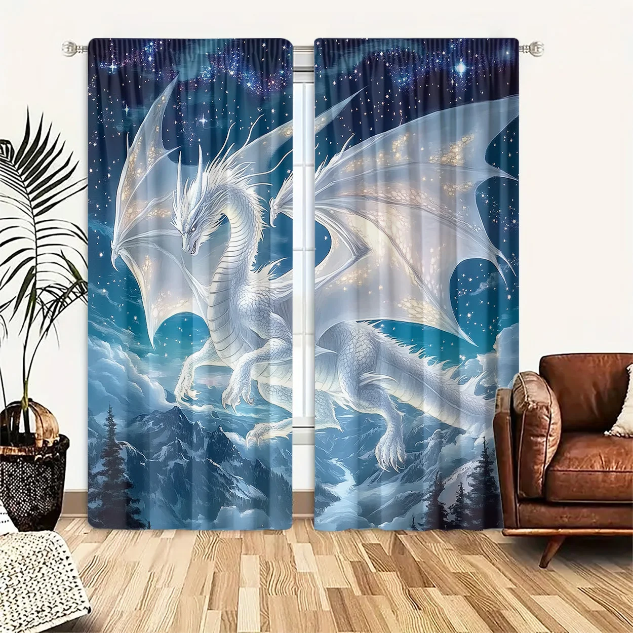 Majestätische Drachen-Sternenhimmel-Vorhangpaneele, luxuriöse blaue Fantasie-Vorhänge, Heimdekoration, Schlafzimmer, Wohnzimmer, Fensterbehandlung