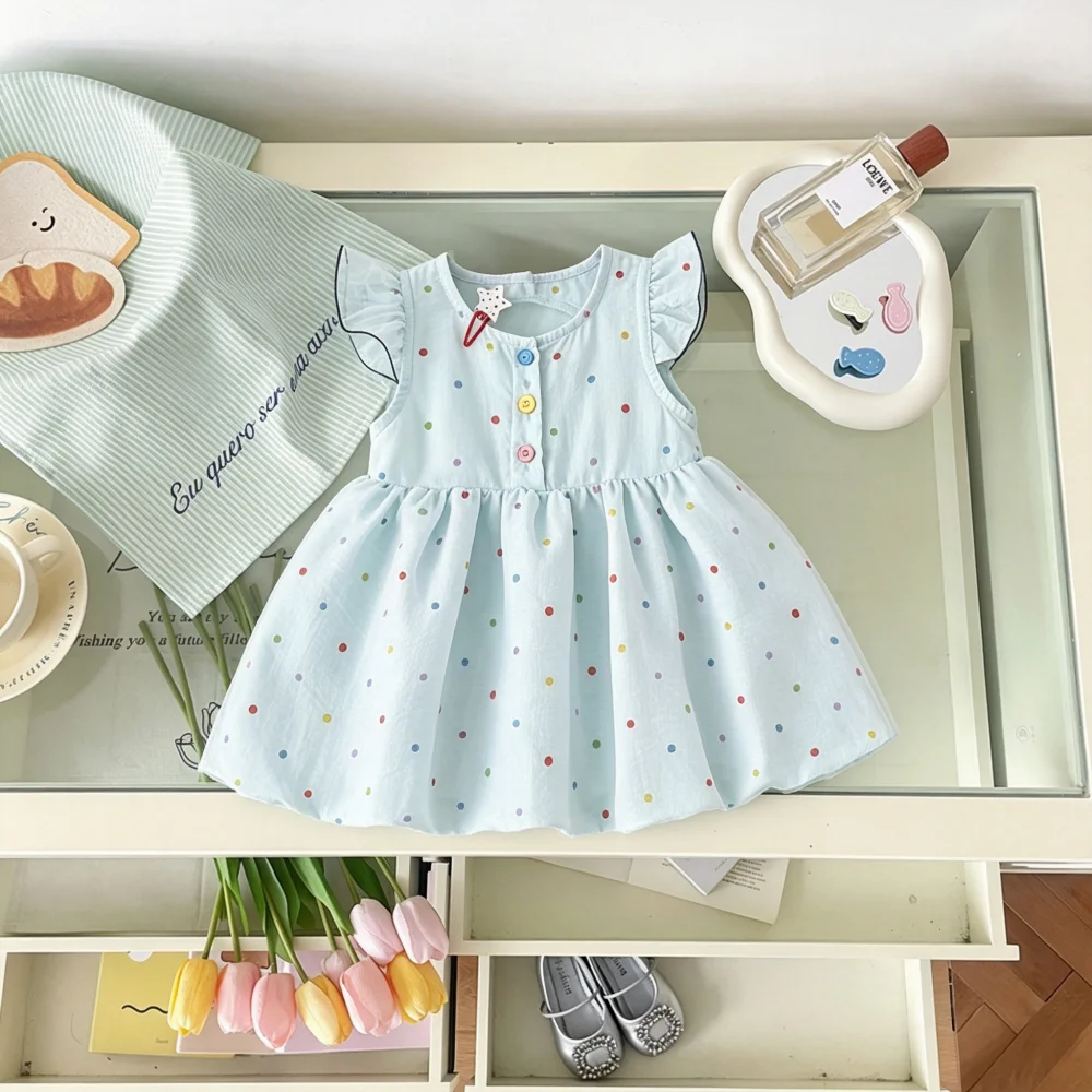 Girls' Dress Summer Colorful Polka Dot Cotton Baby Girl Dress Cute Beach Baby Dress Baby Girl Clothes