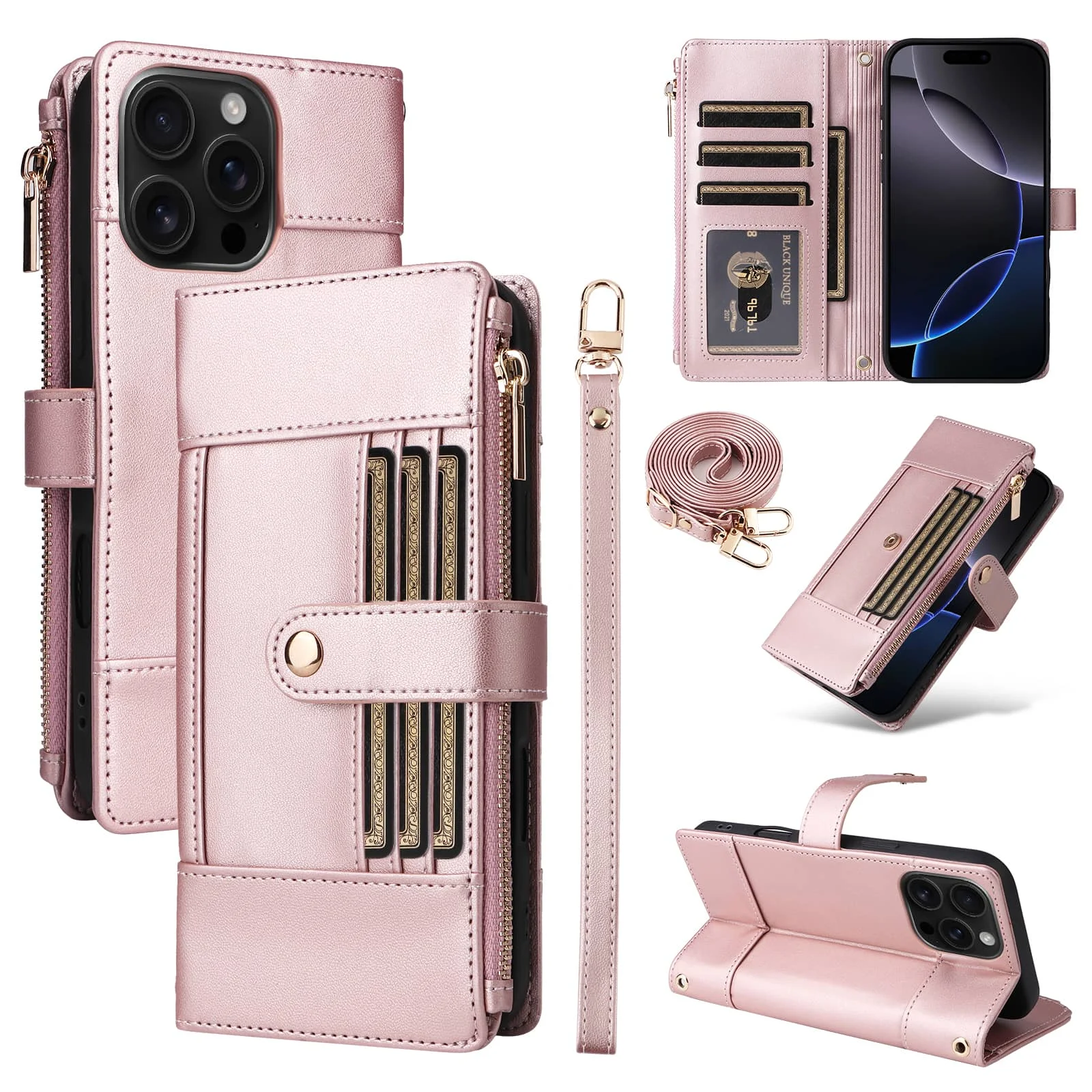 

For Samsung Galaxy S25 Edge S24 S23 S22 S21 Ultra FE Wallet Case,RFID Blocking Case Kickstand Flip Cover Wrist Strap Card Holder