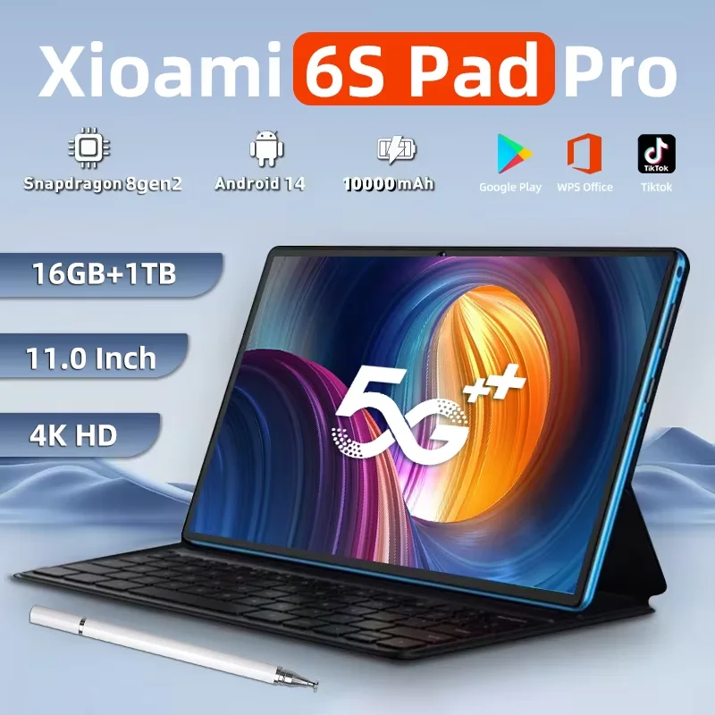 2024 Global Version Original  Pad 6S Pro Tablet 11inch  HD 4K Android 14 16GB+1T 10000mAh 5G Dual SIM Bluetooth WiFi GPS Tablet