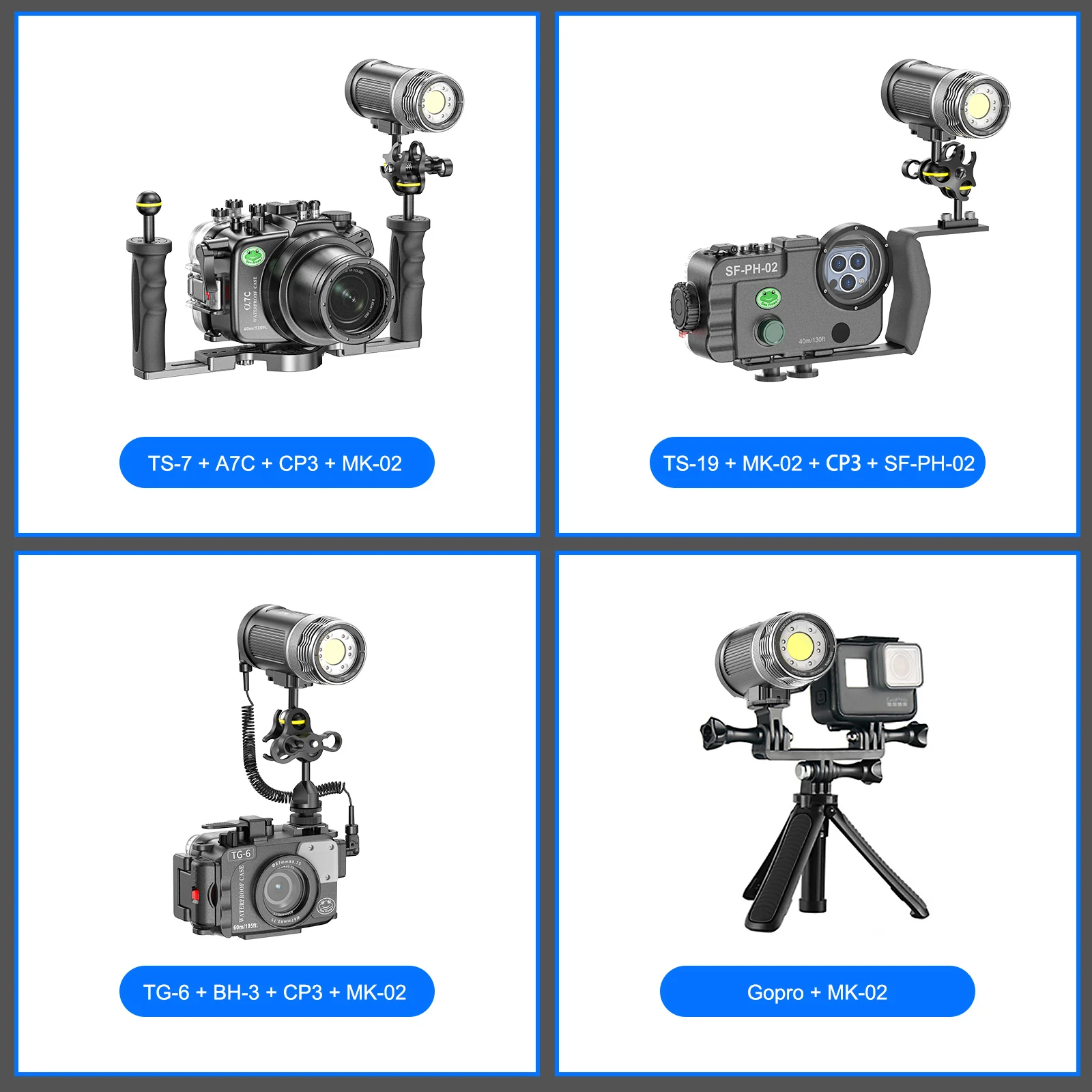 Seafrogs MK-02 MK-03 MK-05 MK-07 SF-L03 6000lm profissional lanterna mergulho subaquático luz estroboscópica
